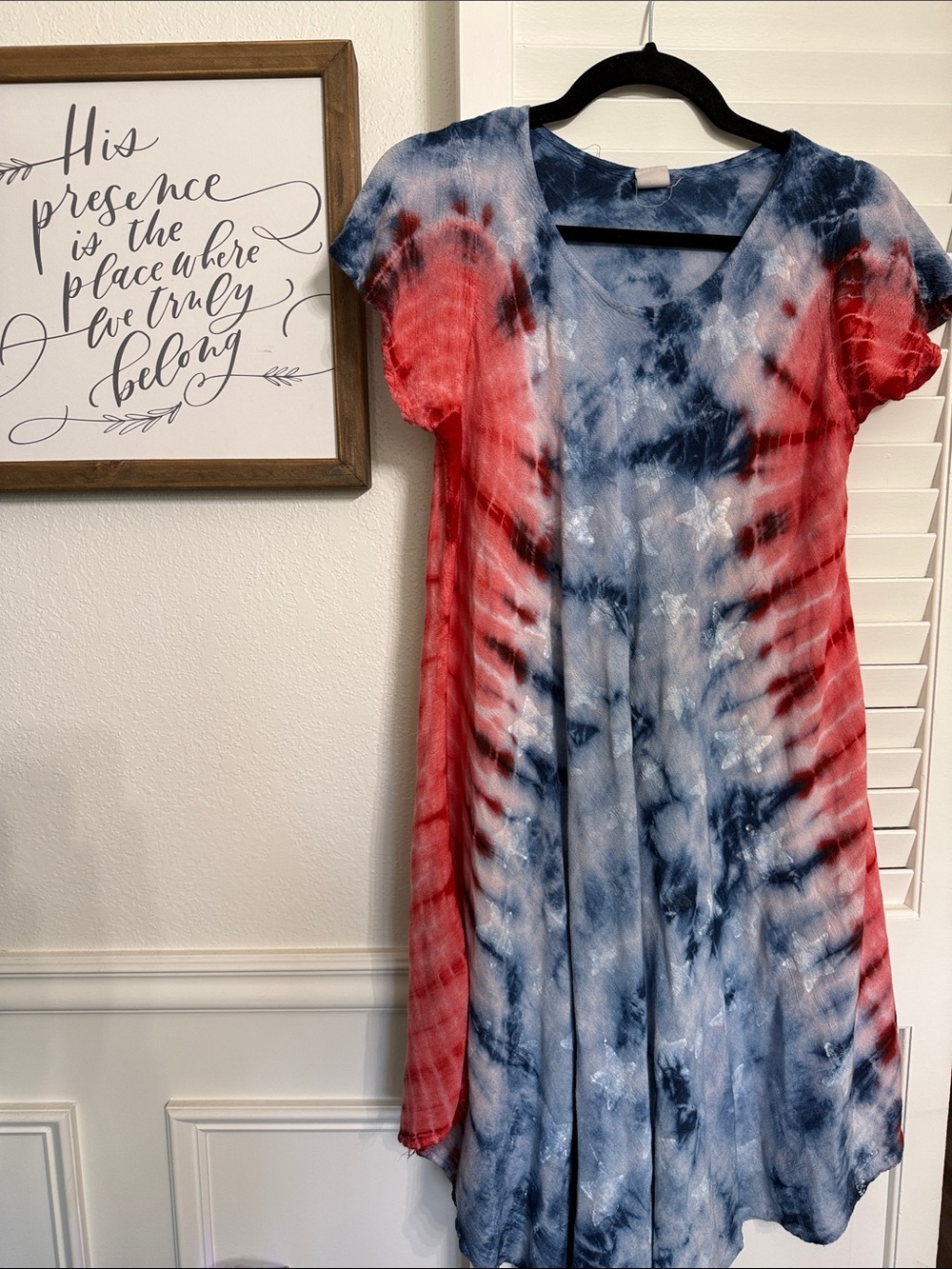 Asymmetrical Tie-Dye A-Line Dress in Red and Blue